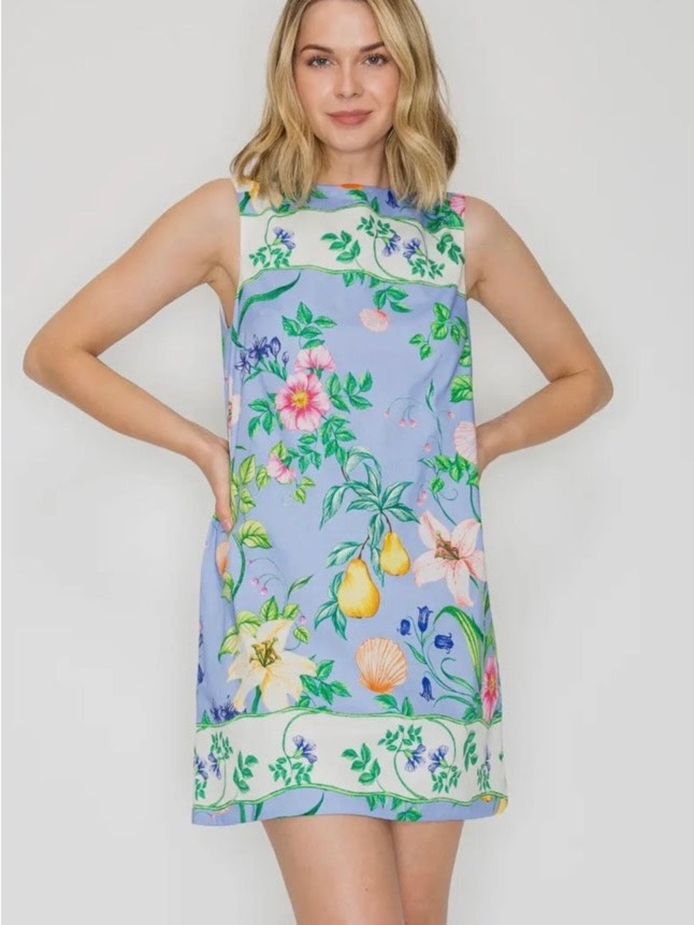 Summer Romantic Novelty Print Garden Mini Dress 100% Cotton Size Large